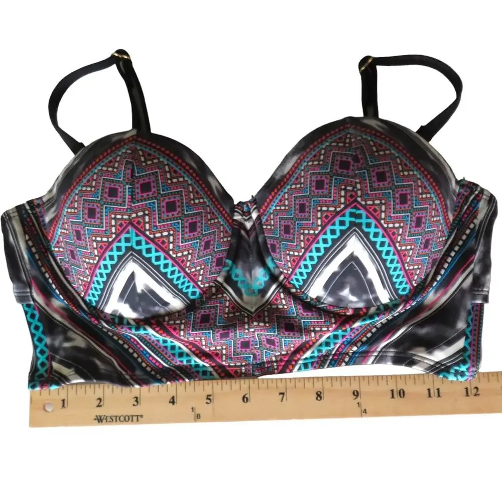 Kenneth Cole Bikini Top Bathing Suit Adj Straps Colorful Beach Summer Sz Small 4